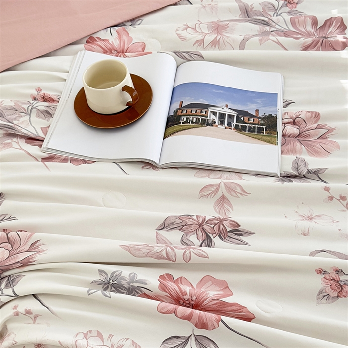 91家纺网 家纺一手货源 找家纺 青螺家纺2024新款50S天丝夏凉被 半夏花语-豆沙