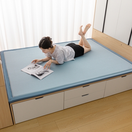 91家纺网 家纺一手货源 找家纺 丫丫家纺 2024新款华夫格凉豆豆凉席地垫 华夫格 海蓝