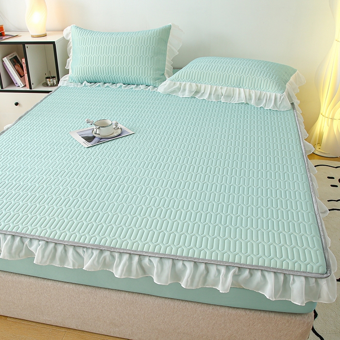 91家纺网 家纺一手货源 找家纺 伊人坊 2024新款A类凉感丝花边款乳胶床笠三四件套 花边 薄荷绿