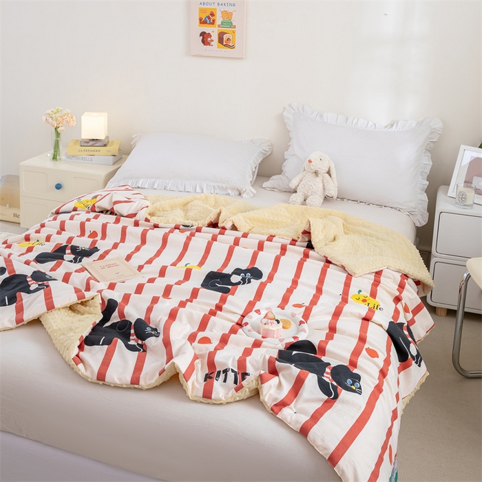 91家纺网 家纺一手货源 找家纺 芯元素 2024新款A类水洗棉凉豆豆夏被 煤球小猫