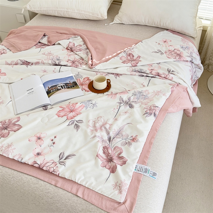 91家纺网 家纺一手货源 找家纺 青螺家纺2024新款50S天丝夏凉被 半夏花语-豆沙