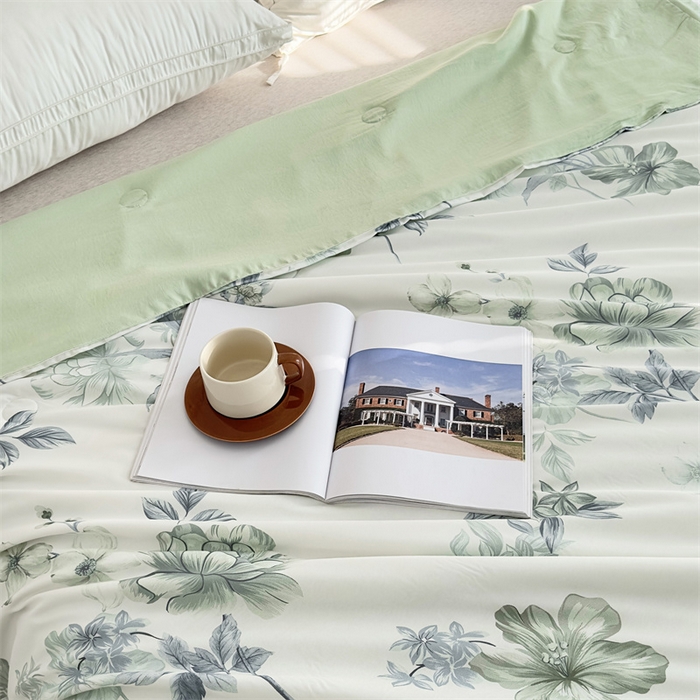 91家纺网 家纺一手货源 找家纺 青螺家纺2024新款50S天丝夏凉被 半夏花语-绿