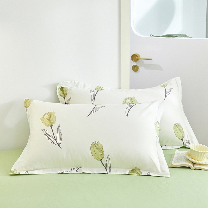 91家纺网 家纺一手货源 找家纺 元元被芯 2024新款小清新全棉套件单品-单枕套 娇兰-绿