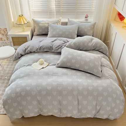 91家纺网 家纺一手货源 找家纺 静家居-简约原创家纺 2024新款A类双层纱提花爱心系列 双提花爱心-灰