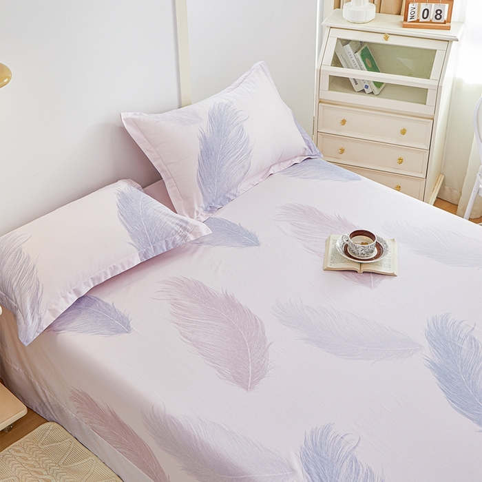 91家纺网 家纺一手货源 找家纺 元元被芯 2024新款小清新全棉套件单品-单床单 且听风吟-粉