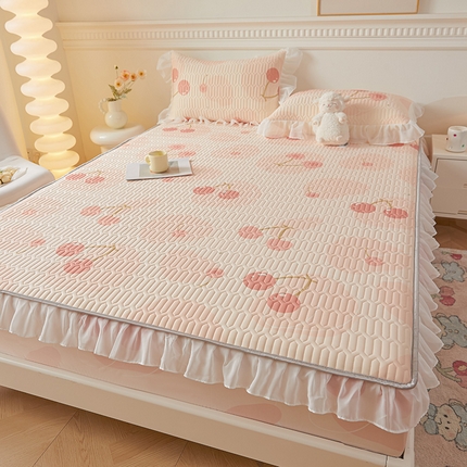 91家纺网 家纺一手货源 找家纺 （总）伊人坊 2024新款A类凉感丝花边款乳胶床笠三四件套