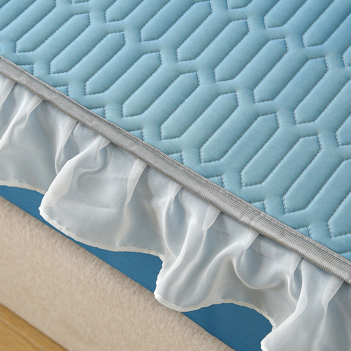 91家纺网 家纺一手货源 找家纺 伊人坊 2024新款A类凉感丝花边款乳胶床笠三四件套 花边 海洋蓝