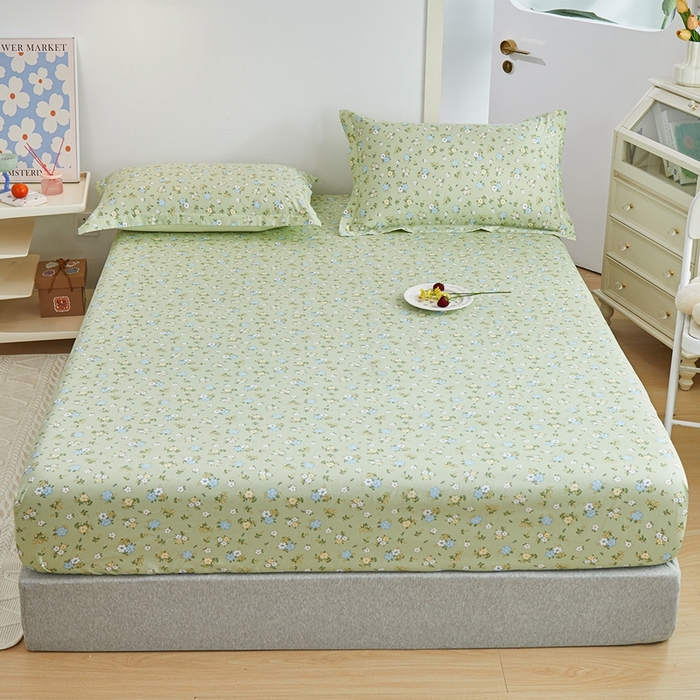 91家纺网 家纺一手货源 找家纺 元元被芯 2024新款小清新全棉套件单品-单床笠 韩式清新-绿