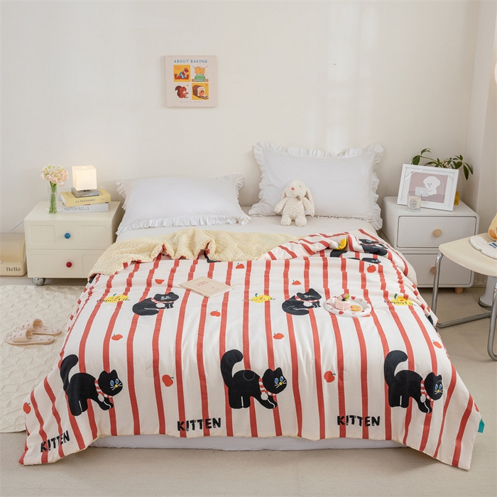 91家纺网 家纺一手货源 找家纺 芯元素 2024新款A类水洗棉凉豆豆夏被 煤球小猫