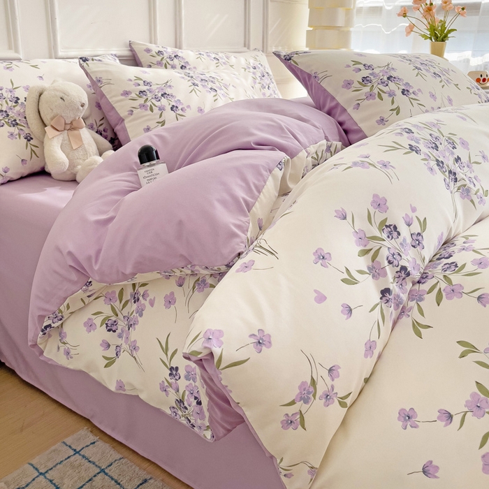 91家纺网 家纺一手货源 找家纺 赫然 2026新款水洗双层纱四件套 薰衣草