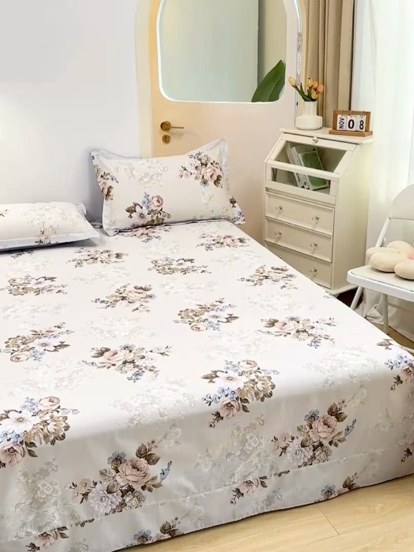 91家纺网 家纺一手货源 找家纺 元元被芯 2024新款小清新全棉套件单品-单床单 娜朵花开