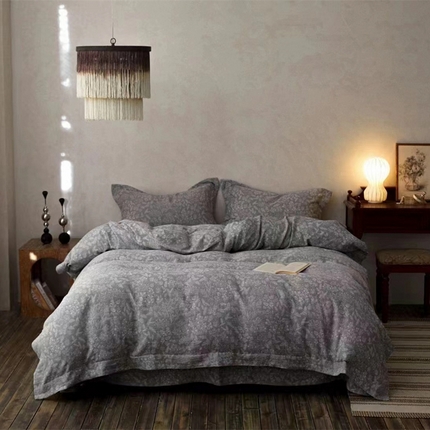 91家纺网 家纺一手货源 找家纺 玖玖爱 2024新款色织双层纱提花全a版四件套 夏日风情灰