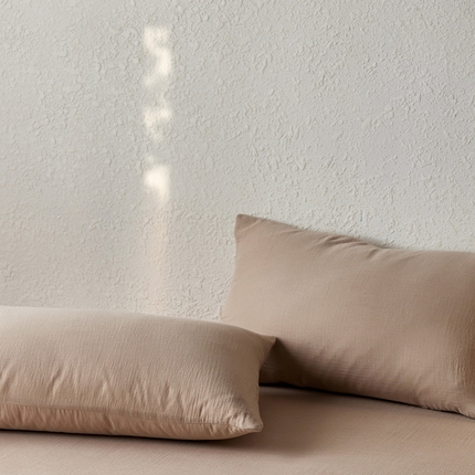 简纯主义 2025新款全棉有机雾感纱双层皱皱纱系列单枕套 海盐奶咖