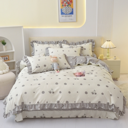 宅家居 2024新韩版亲肤磨毛花边小号三件套 四件套床单大荷叶边 甜甜米