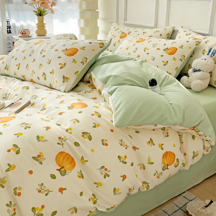 91家纺网 家纺一手货源 找家纺 赫然 2026新款水洗双层纱四件套 南瓜先生