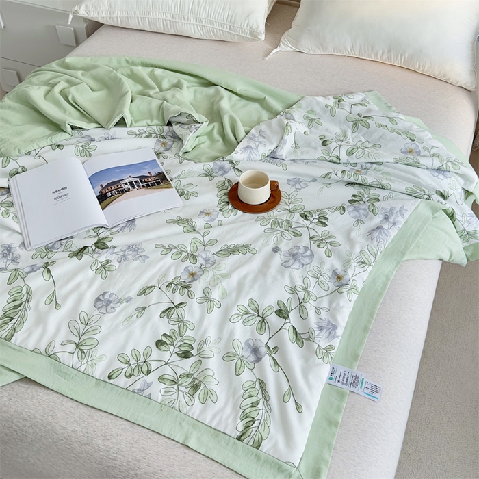 91家纺网 家纺一手货源 找家纺 青螺家纺2024新款50S天丝夏凉被 叶叶仙绿