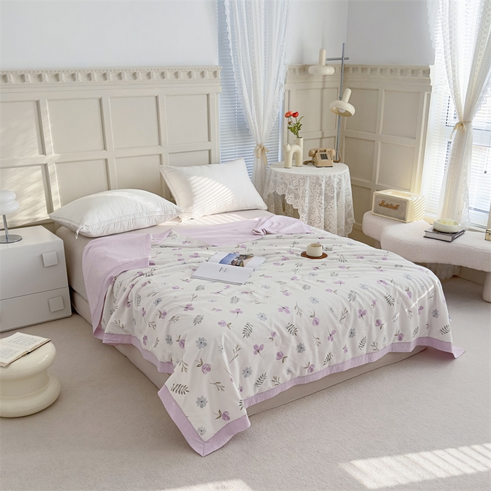 91家纺网 家纺一手货源 找家纺 青螺家纺2024新款50S天丝夏凉被 花满香-紫