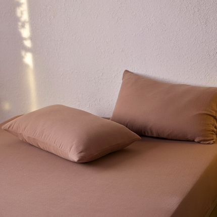 简纯主义 2025新款全棉有机雾感纱双层皱皱纱系列单枕套 乌山可可