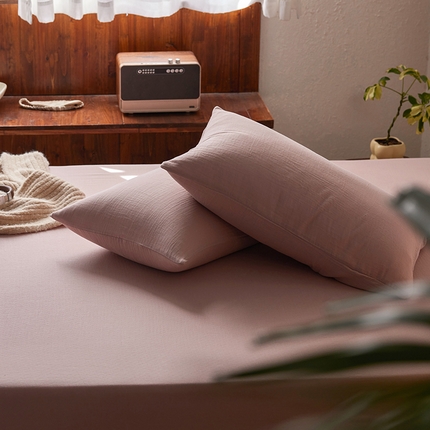 简纯主义 2025新款全棉有机雾感纱双层皱皱纱系列单枕套 春日桃桃