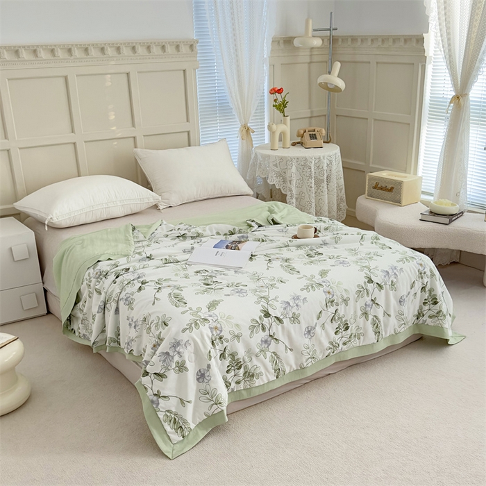 91家纺网 家纺一手货源 找家纺 青螺家纺2024新款50S天丝夏凉被 叶叶仙绿