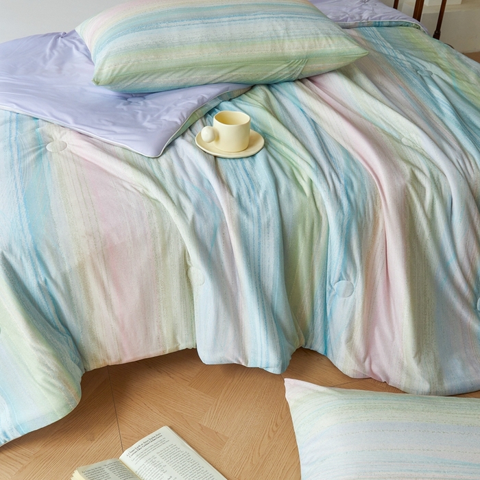 91家纺网 家纺一手货源 找家纺 小禹仔 2025新款针织凉感丝印花夏被夏凉被被芯 彩虹桥