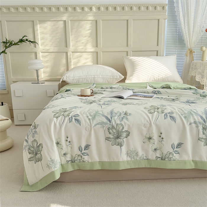 91家纺网 家纺一手货源 找家纺 青螺家纺2024新款50S天丝夏凉被 半夏花语-绿