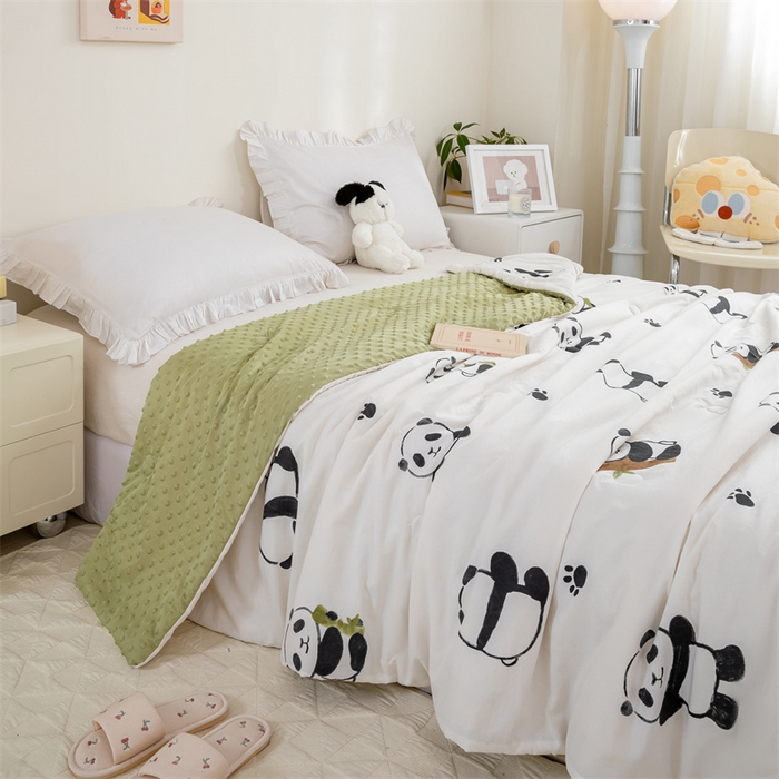 91家纺网 家纺一手货源 找家纺 芯元素 2024新款A类水洗棉凉豆豆夏被 熊猫仔仔