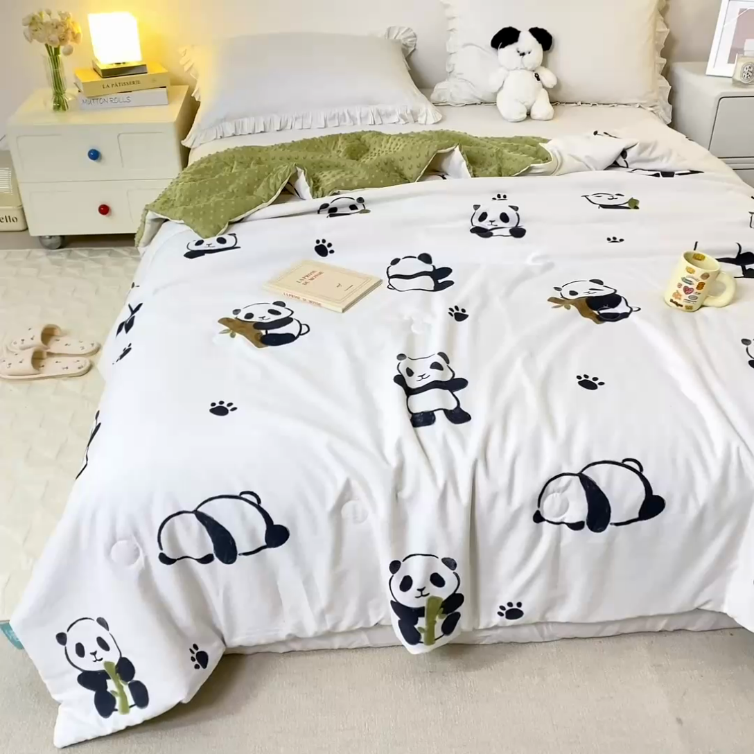 91家纺网 家纺一手货源 找家纺 芯元素 2024新款A类水洗棉凉豆豆夏被 熊猫仔仔