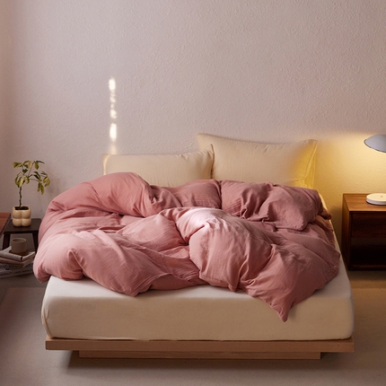 91家纺网 家纺一手货源 找家纺 （总）简纯主义 2025新款全棉有机雾感纱双层皱皱纱系列单被套 