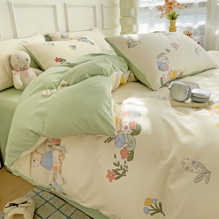 91家纺网 家纺一手货源 找家纺 赫然 2026新款水洗双层纱四件套 小兔子