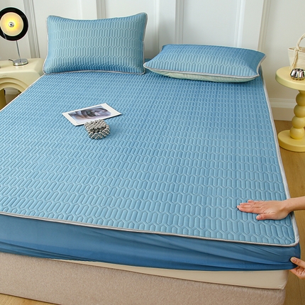 91家纺网 家纺一手货源 找家纺 伊人坊 2024新款A类凉感丝0.4乳胶床笠凉席夏被套件 海洋蓝