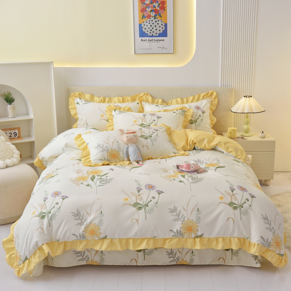 91家纺网 家纺一手货源 找家纺 宅家居 2024新韩版亲肤磨毛花边小号三件套 四件套床单大荷叶边 周生如故