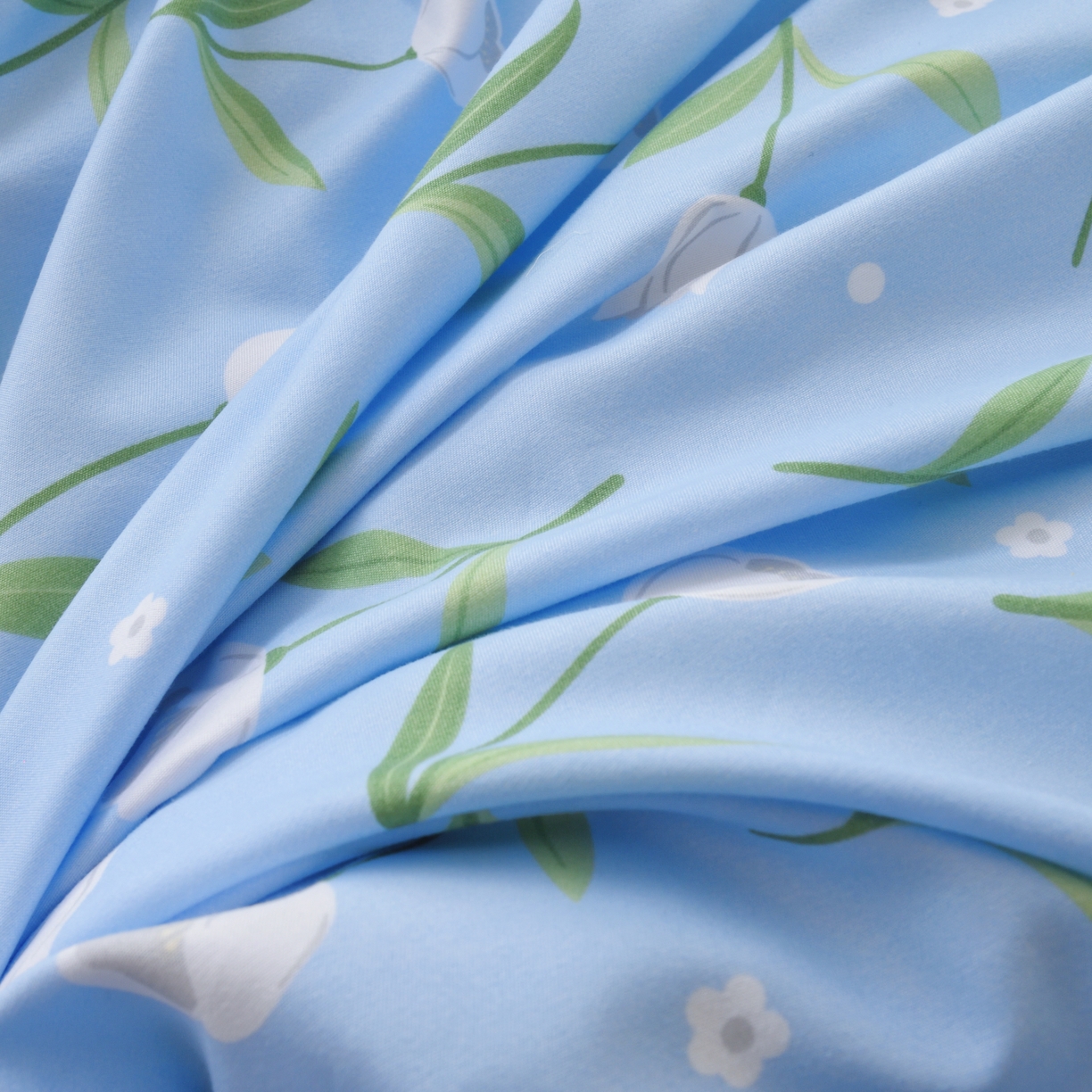 91家纺网 家纺一手货源 找家纺 宅家居 2024新韩版亲肤磨毛花边小号三件套 四件套床单大荷叶边 乔微-天空蓝