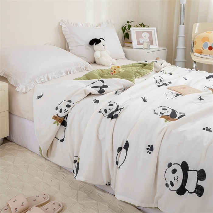 91家纺网 家纺一手货源 找家纺 芯元素 2024新款A类水洗棉凉豆豆夏被 熊猫仔仔