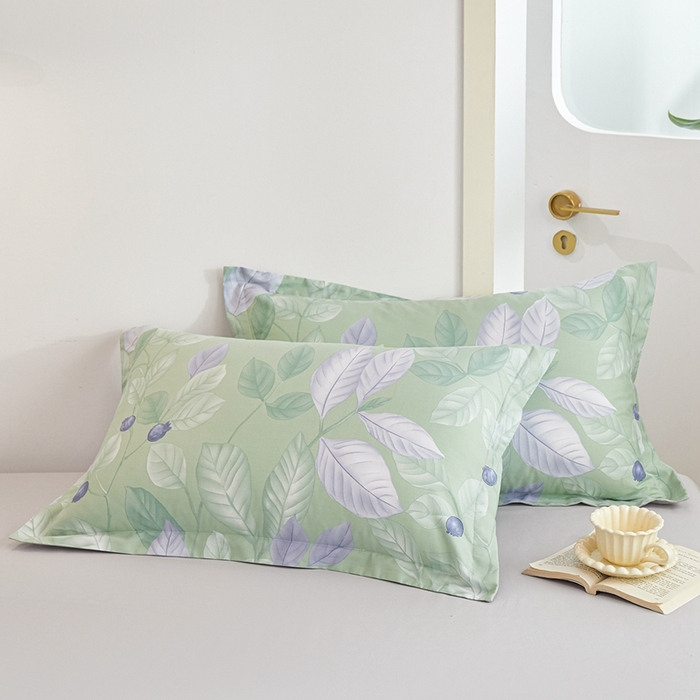 91家纺网 家纺一手货源 找家纺 元元被芯 2024新款小清新全棉套件单品-单枕套 淡然若尘-绿