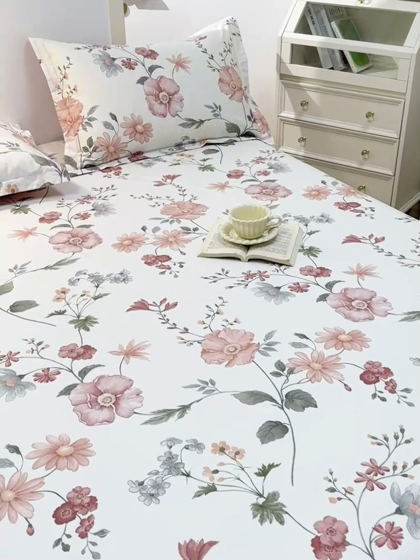 91家纺网 家纺一手货源 找家纺 元元被芯 2024新款小清新全棉套件单品-单床单 莫兰朵-粉