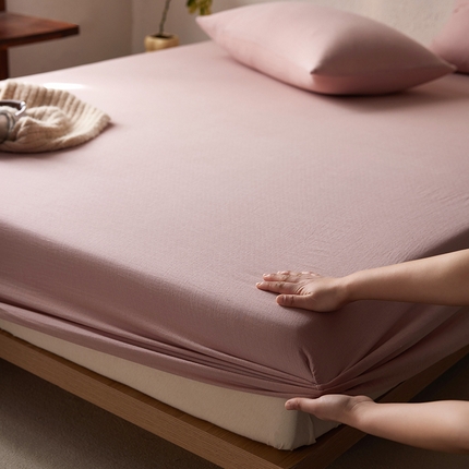 91家纺网 家纺一手货源 找家纺 （总）简纯主义 2025新款全棉有机雾感纱双层皱皱纱系列单床笠