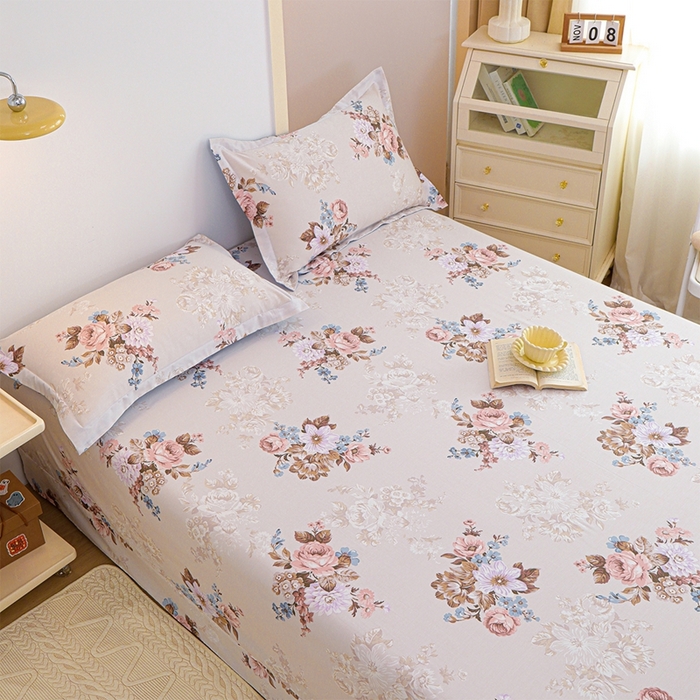 91家纺网 家纺一手货源 找家纺 元元被芯 2024新款小清新全棉套件单品-单床单 娜朵花开