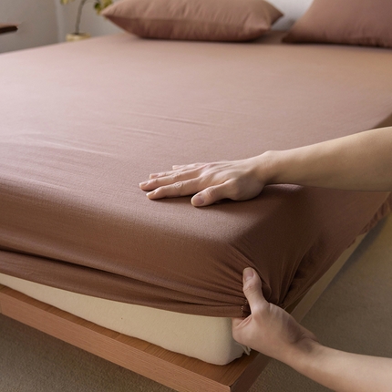 简纯主义 2025新款全棉有机雾感纱双层皱皱纱系列单床笠 乌山可可