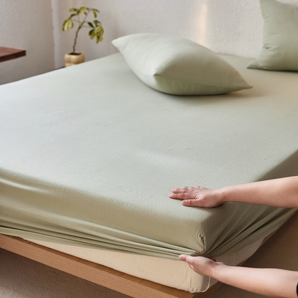 91家纺网 家纺一手货源 找家纺 （总）简纯主义 2025新款全棉有机雾感纱双层皱皱纱系列单床笠