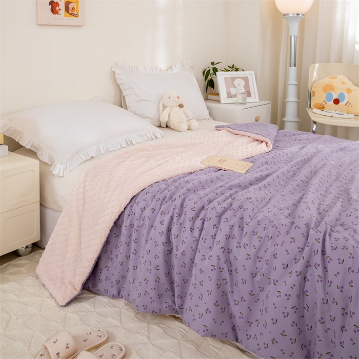 91家纺网 家纺一手货源 找家纺 芯元素 2024新款A类水洗棉凉豆豆夏被 香芋紫