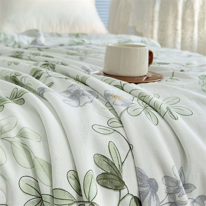 91家纺网 家纺一手货源 找家纺 青螺家纺2024新款50S天丝夏凉被 叶叶仙绿