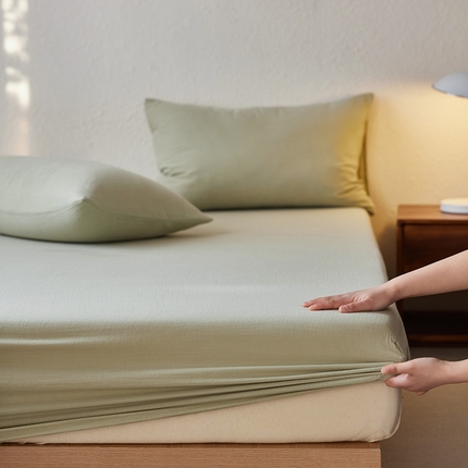 简纯主义 2025新款全棉有机雾感纱双层皱皱纱系列单床笠 青提栀子