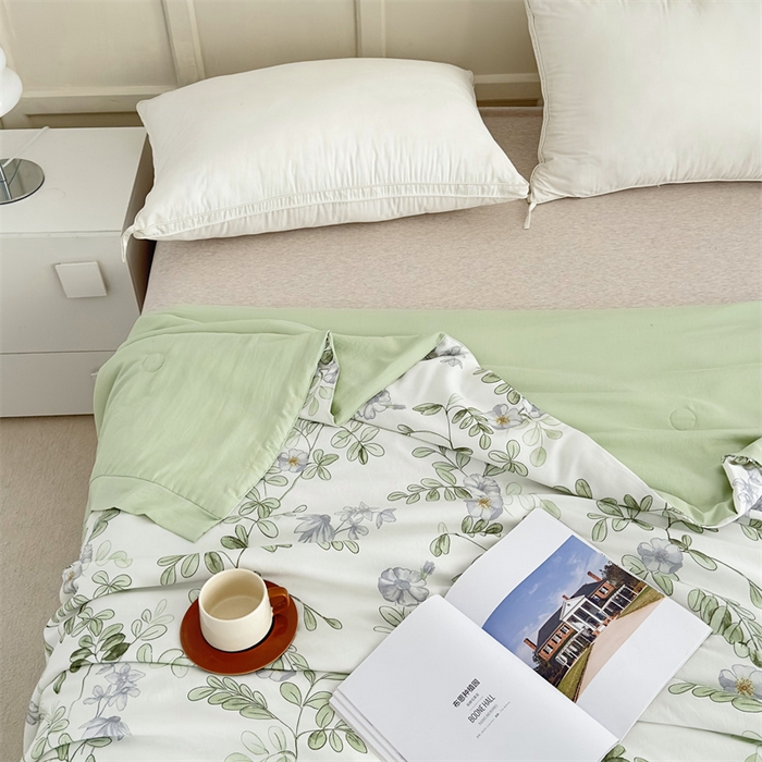 91家纺网 家纺一手货源 找家纺 青螺家纺2024新款50S天丝夏凉被 叶叶仙绿