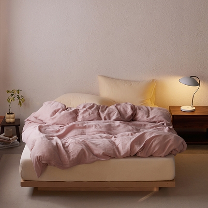 简纯主义 2025新款全棉有机雾感纱双层皱皱纱系列单被套  春日桃桃