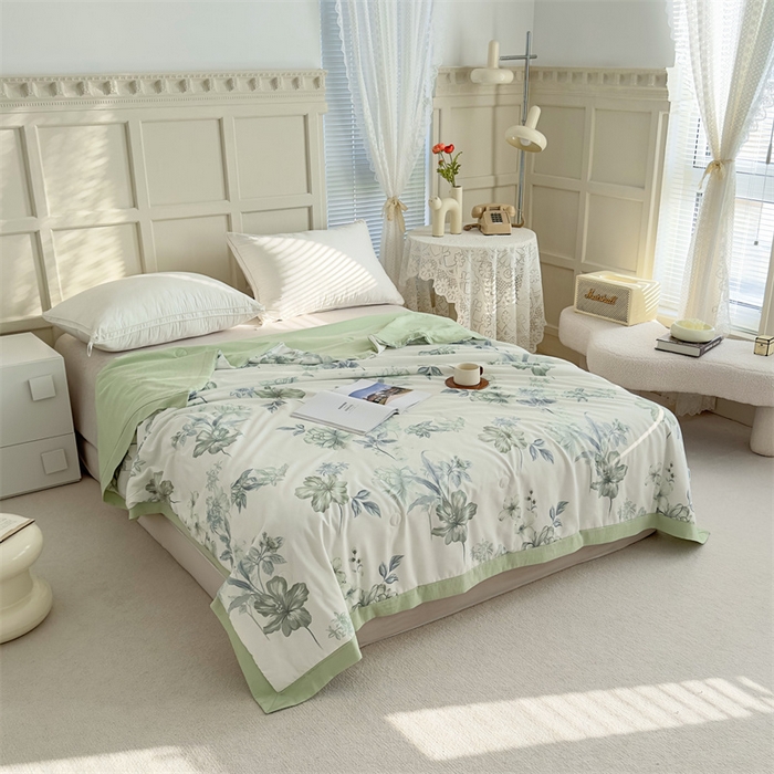 91家纺网 家纺一手货源 找家纺 青螺家纺2024新款50S天丝夏凉被 半夏花语-绿