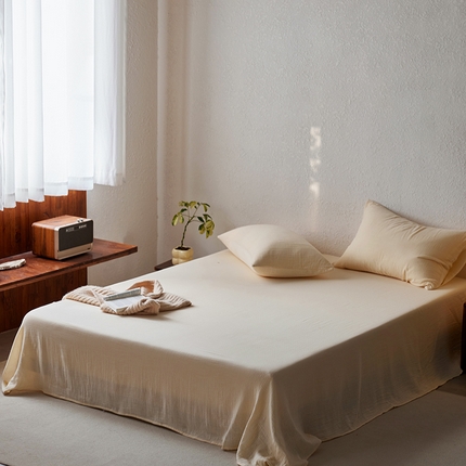 91家纺网 家纺一手货源 找家纺 （总）简纯主义 2025新款全棉有机雾感纱双层皱皱纱系列单床单