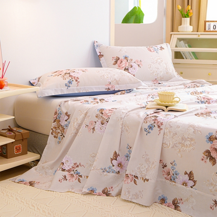 91家纺网 家纺一手货源 找家纺 元元被芯 2024新款小清新全棉套件单品-单床单 娜朵花开