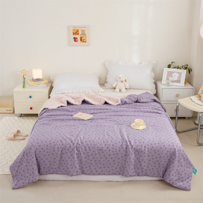 91家纺网 家纺一手货源 找家纺 芯元素 2024新款A类水洗棉凉豆豆夏被 香芋紫