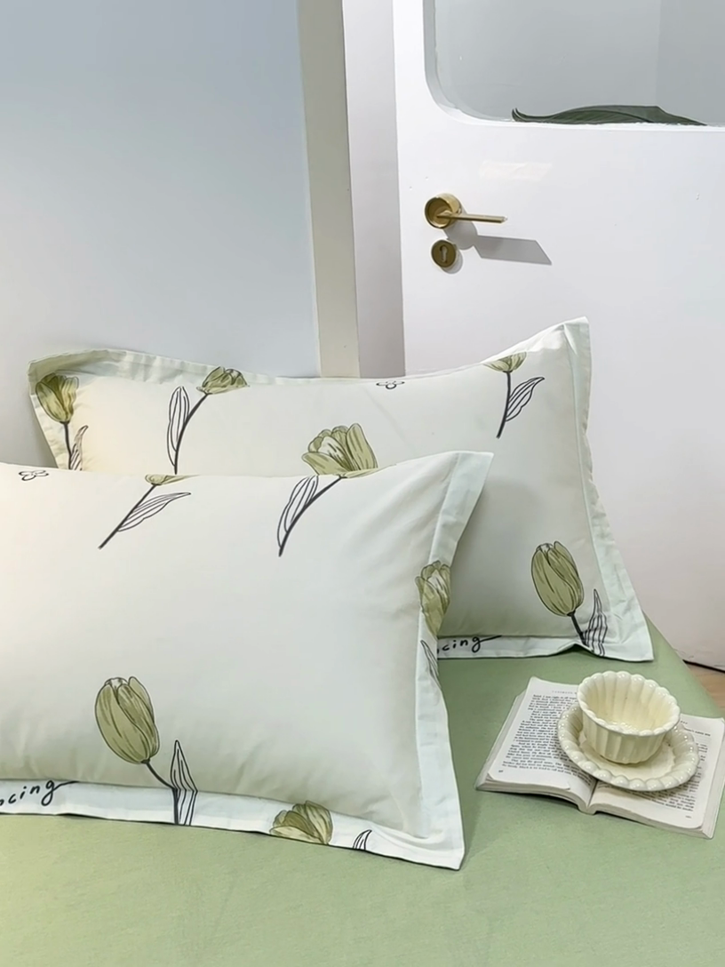 91家纺网 家纺一手货源 找家纺 元元被芯 2024新款小清新全棉套件单品-单枕套 娇兰-绿